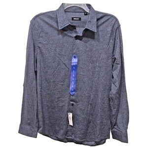 DKNY Collared Button Up Heather Blue L/S Sport Shirt Sz Large L NWT Mens